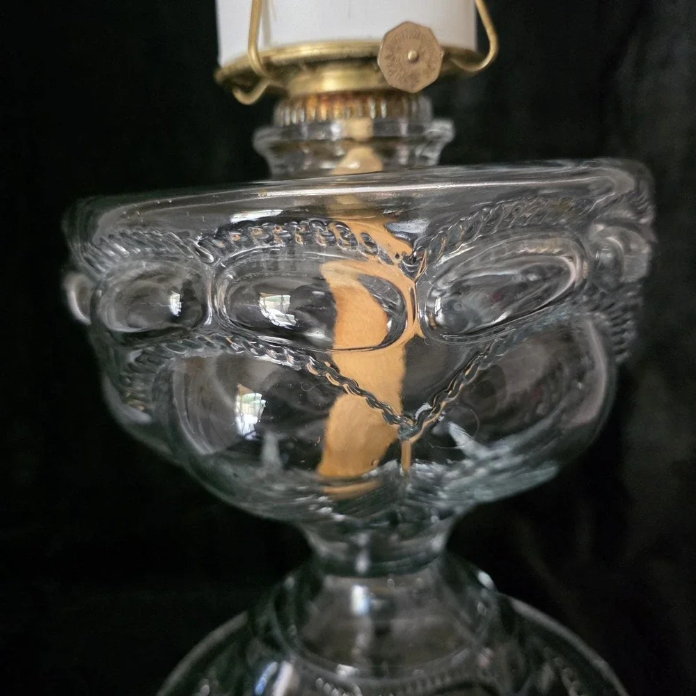 Antique Beaded Peanut Pattern Manganese Or Uranium Glass Oil Lamp Base Glows